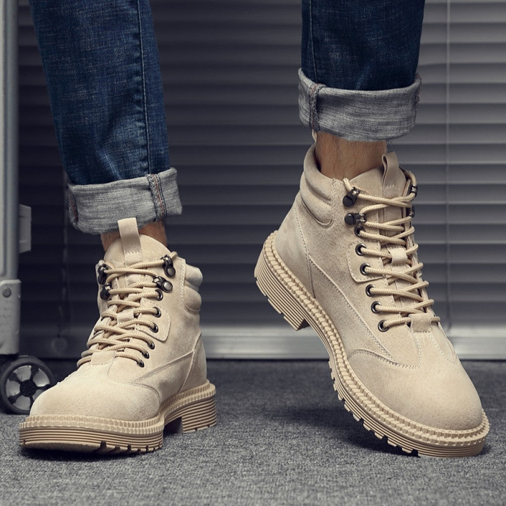New Men's Leather Trend High-Top Tooling Desert Boots