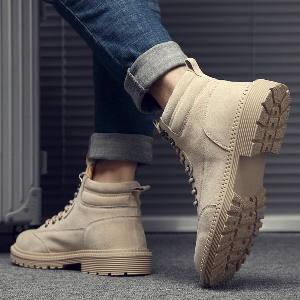 New Men's Leather Trend High-Top Tooling Desert Boots